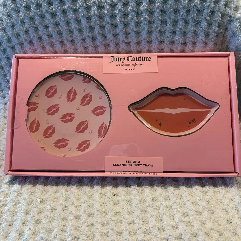 Juicy Couture Home Set of 2 Ceramic Trinket Trays Lips & Kiss Print NIBJuicy Cou